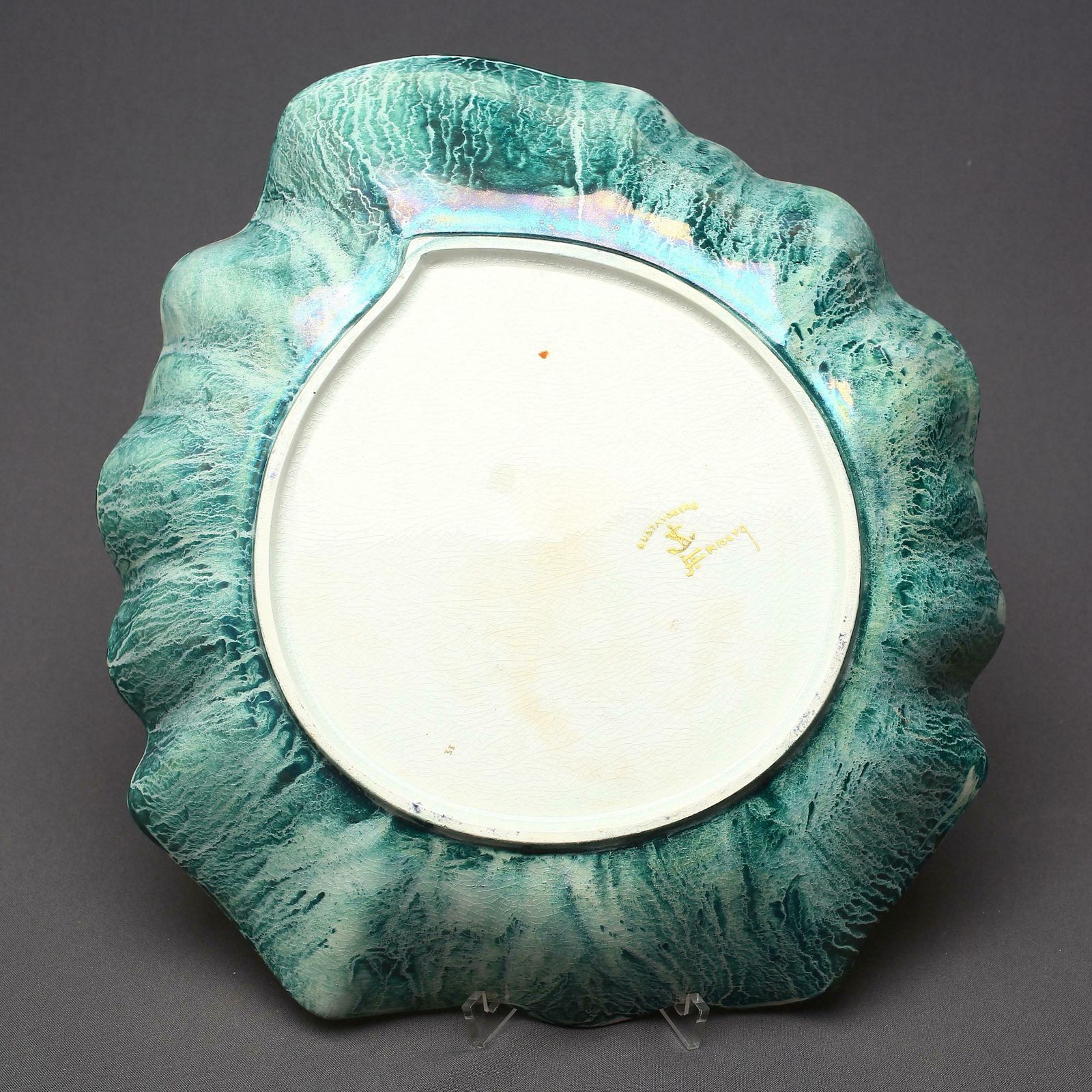 1920’s Swedish Grace Art Deco Josef Ekberg Large Leaf Shaped Green Lustre Centre photo for sale