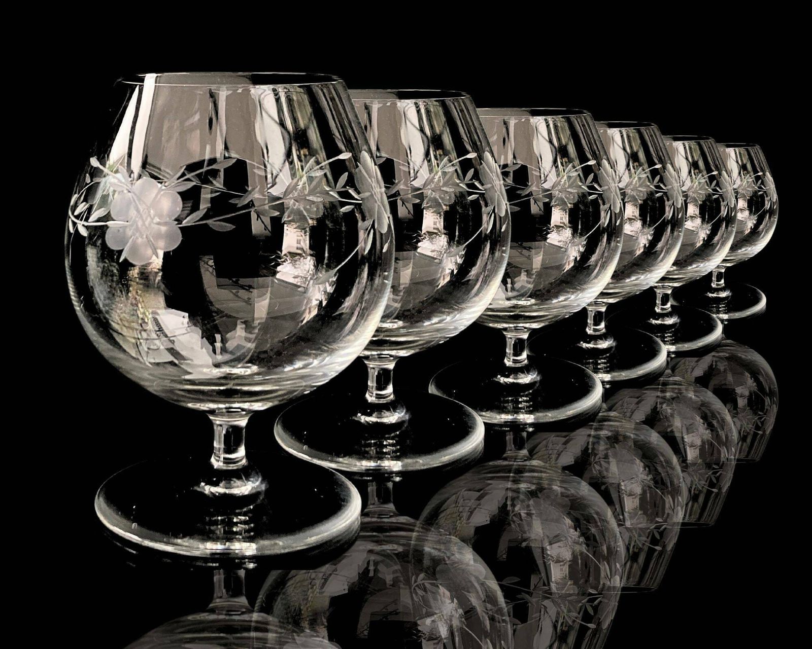 Kristallen Cognacglazen | Set Van 6 Stuks | Gegraveerde Rozen | Frans