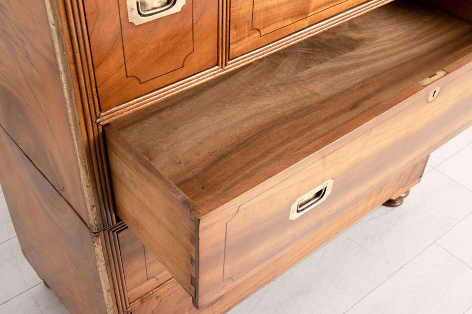 photo for sale Antique Chinese Export Camphorwood Military Campaign Secretaire Chest