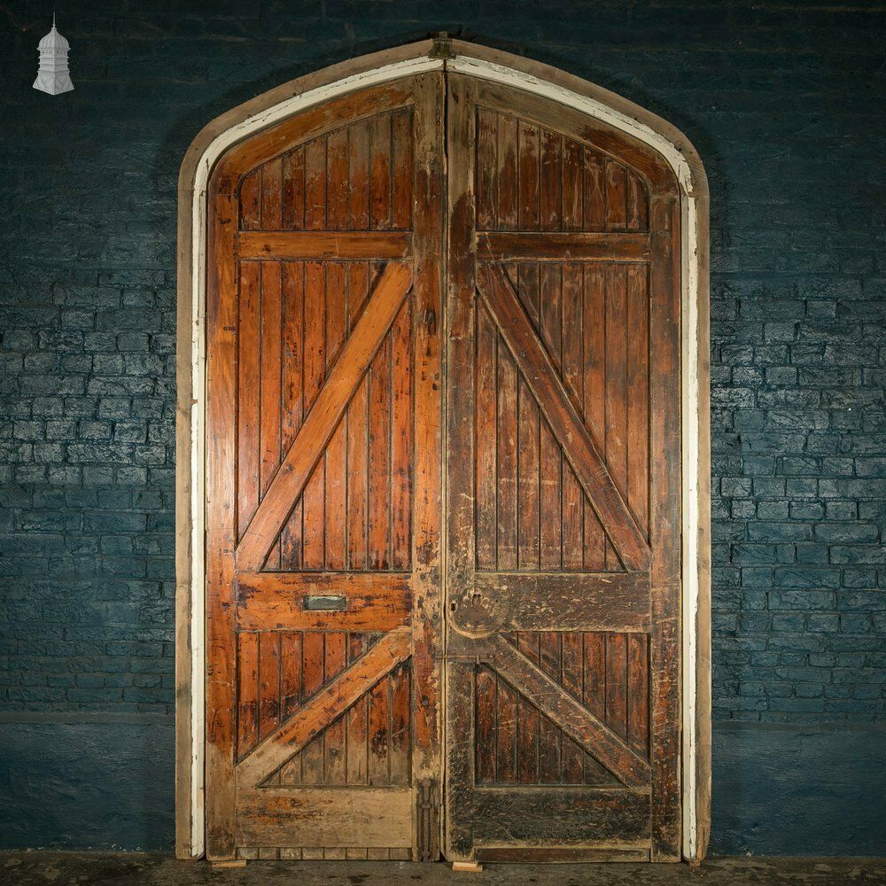 photo furniture Framed Arch Top Doors, Set Of Oak Braced Vertical Plank Doors