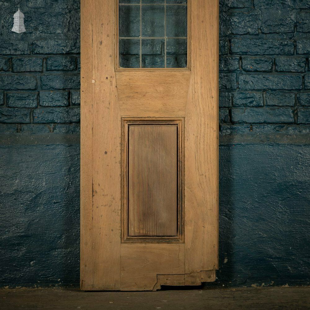 Narrow Glazed Hardwood Door, Leaded Glass Side Panel photo Home Fixtures