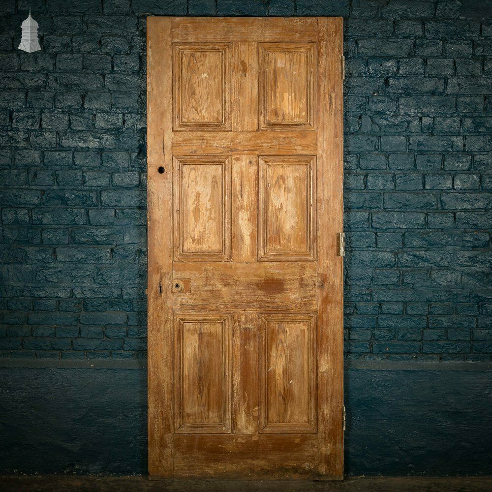 Pitch Pine Panelled Door, Victorian Style, 6 Moulded Panel
