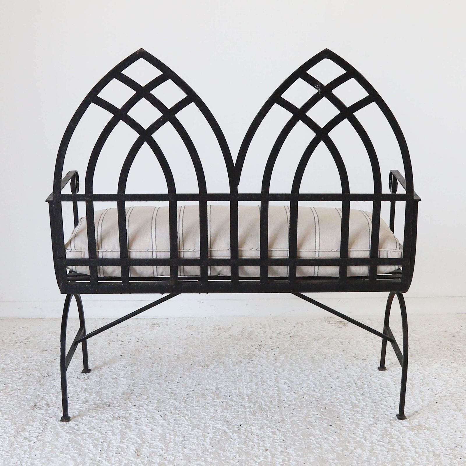 20th Century Gothic Style Iron Garden Bench Painted Black photo for sale
