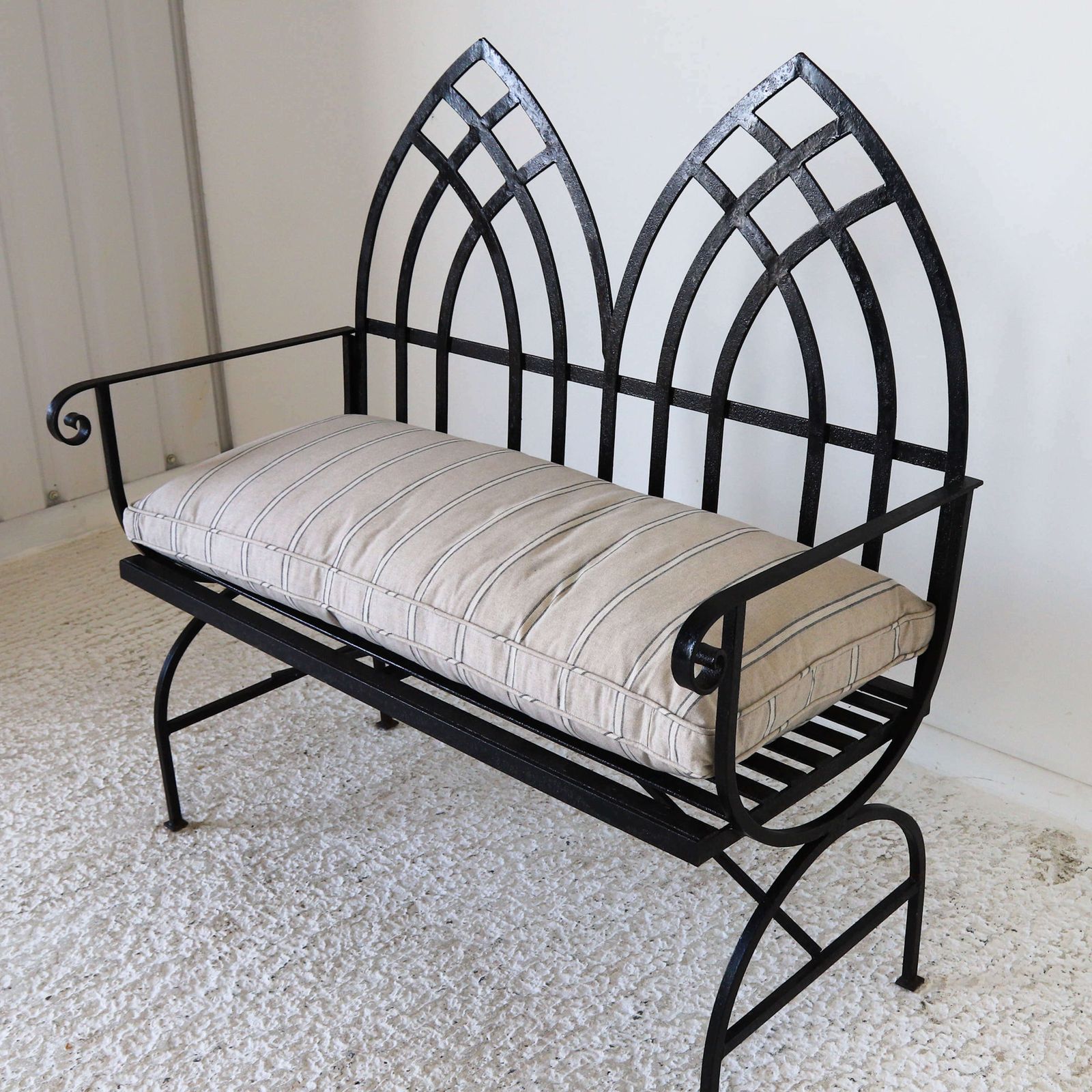 20th Century Gothic Style Iron Garden Bench Painted Black photo 1250.0