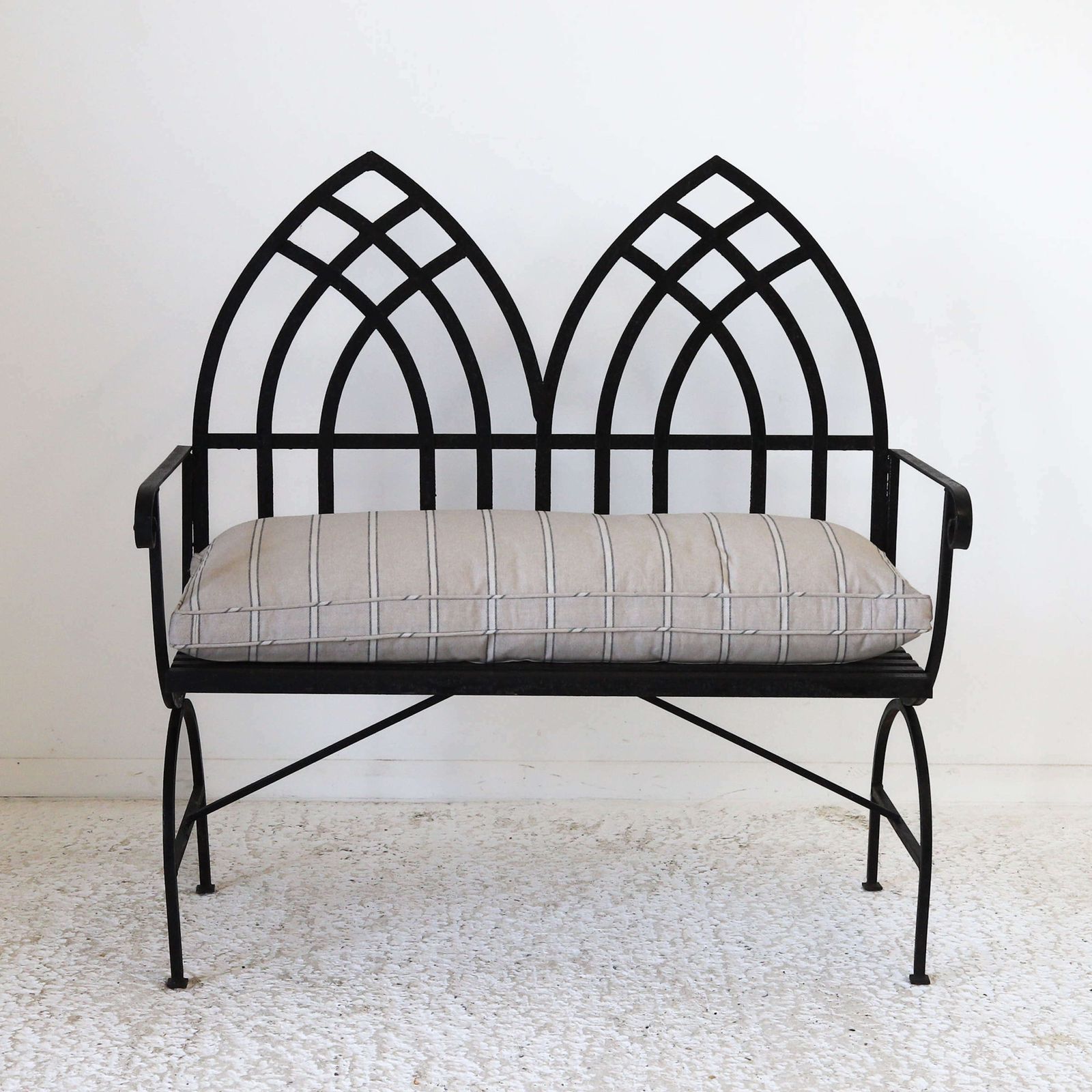 20th Century Gothic Style Iron Garden Bench Painted Black photo vinterior