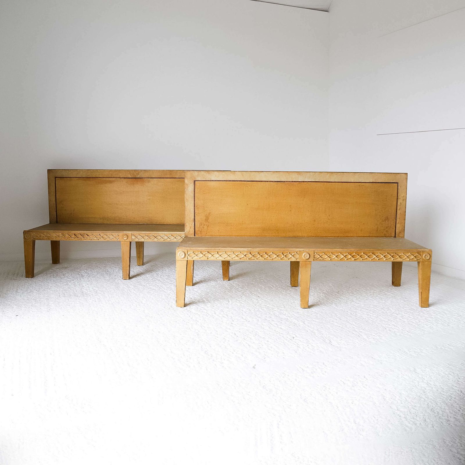 Pair Of Regency Style Ochre Hand Painted Benches photo Furniture