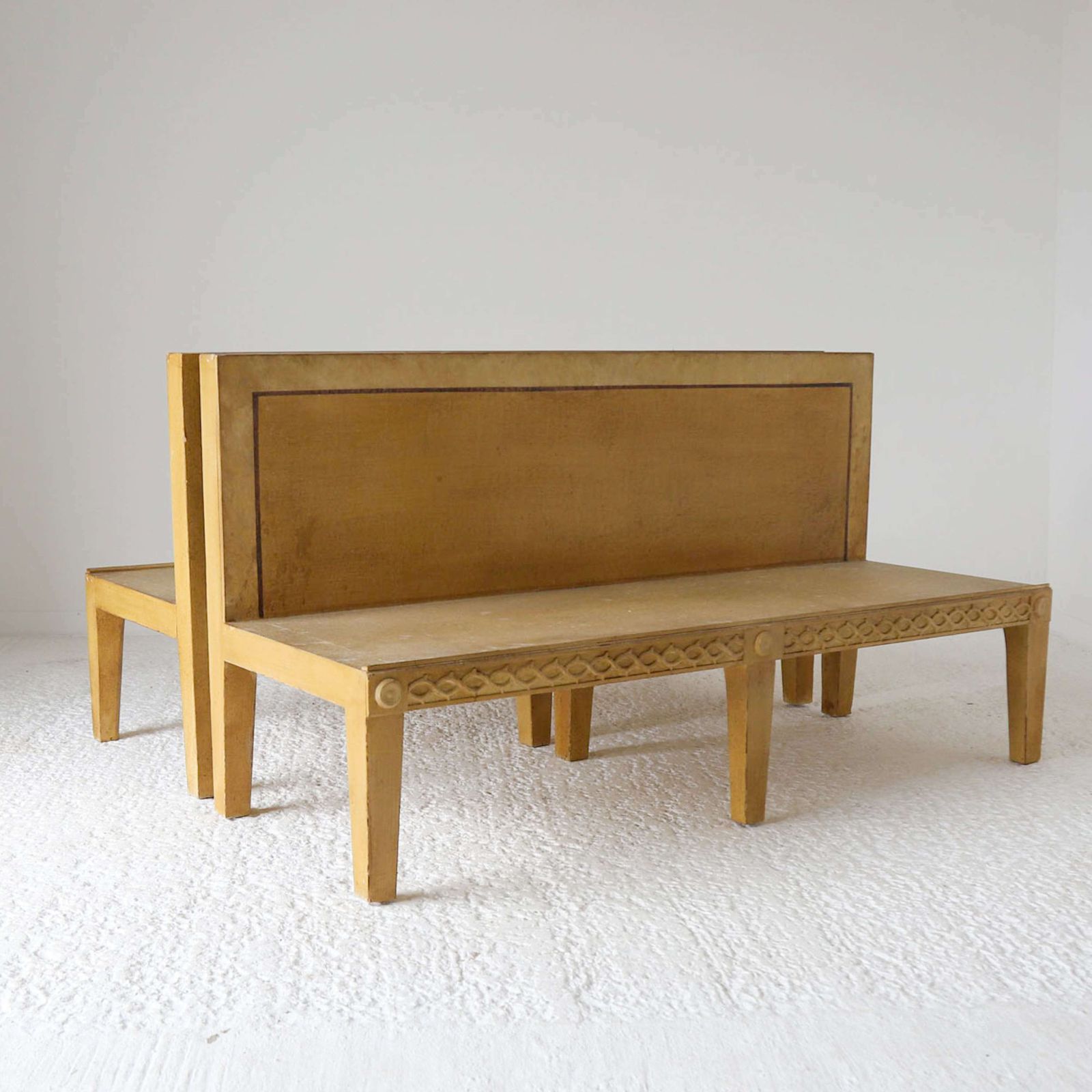 photo for sale Pair Of Regency Style Ochre Hand Painted Benches