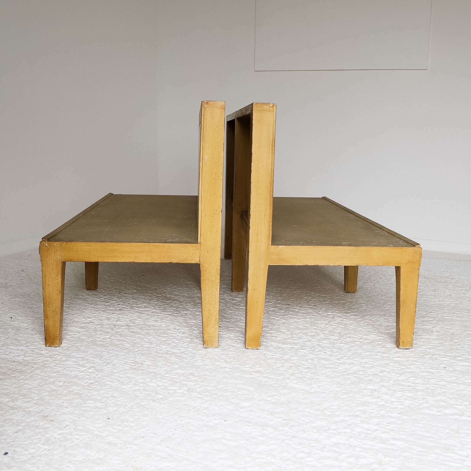Furniture Pair Of Regency Style Ochre Hand Painted Benches photo