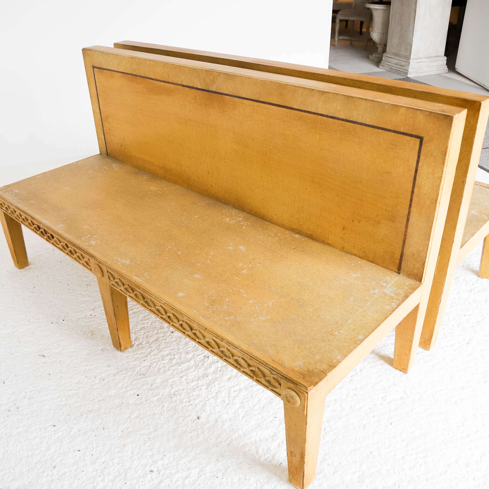 1025.0 Pair Of Regency Style Ochre Hand Painted Benches photo