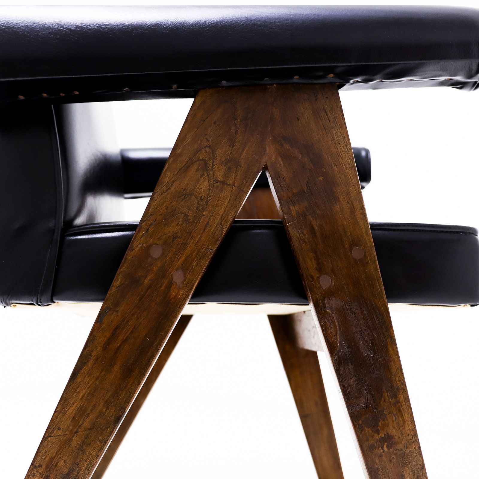 photo buy Original Pierre Jeanneret Office Set Featuring A Teak And Leather X Frame Desk Matched To A Model Pj Si 30a Committee Chair, Chandigarh, India, 1960s