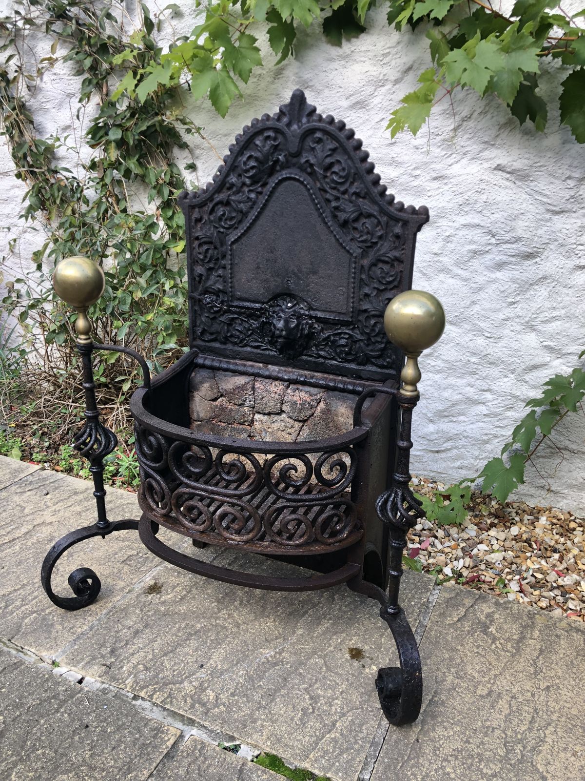 Large Wrought Iron And Bronze Arts And Crafts Antique Fire Basket photo for sale