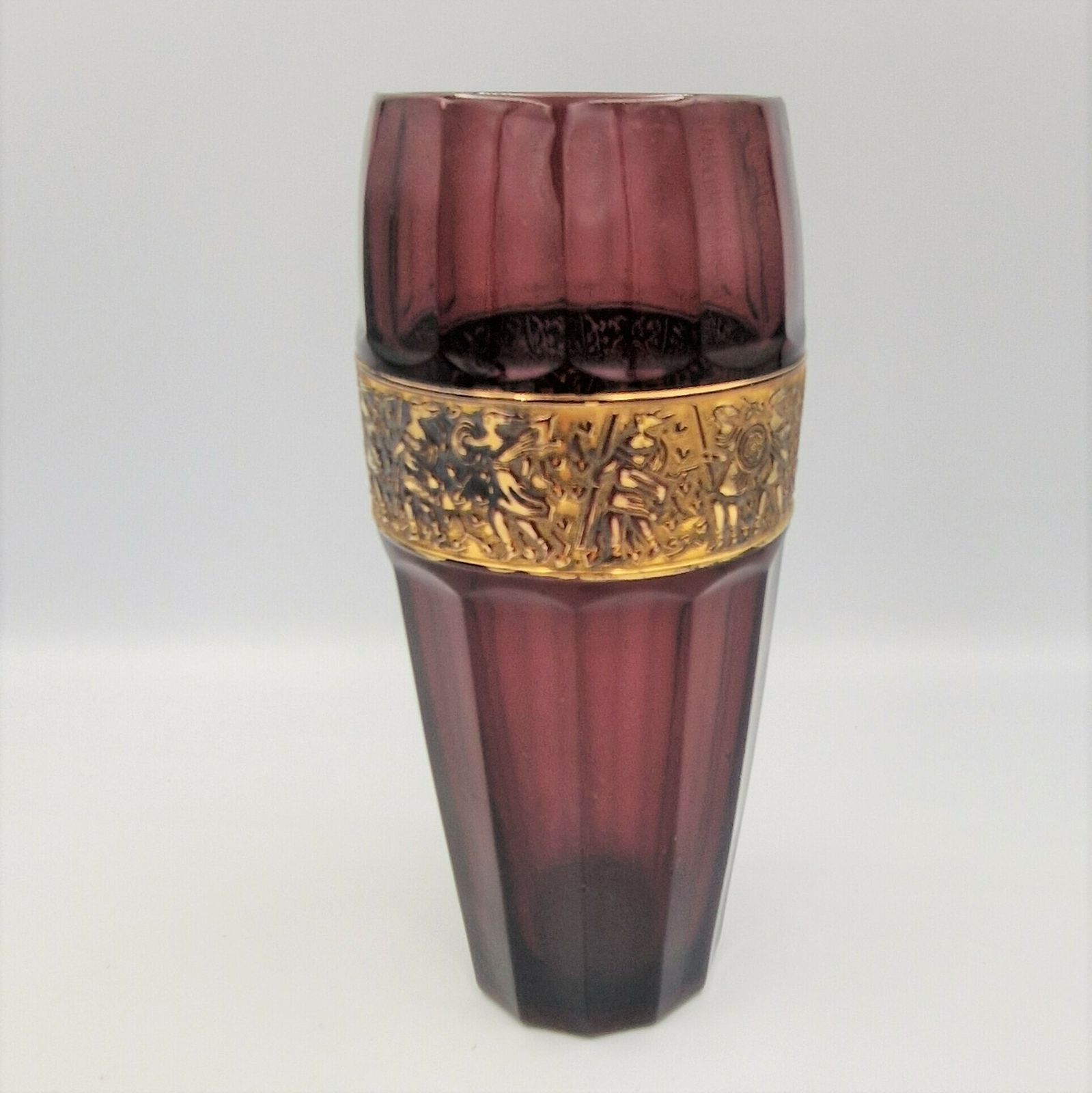 Mid Century Deep Purple Glass Vase From August Walther. 1930   1940 photo Home Decor