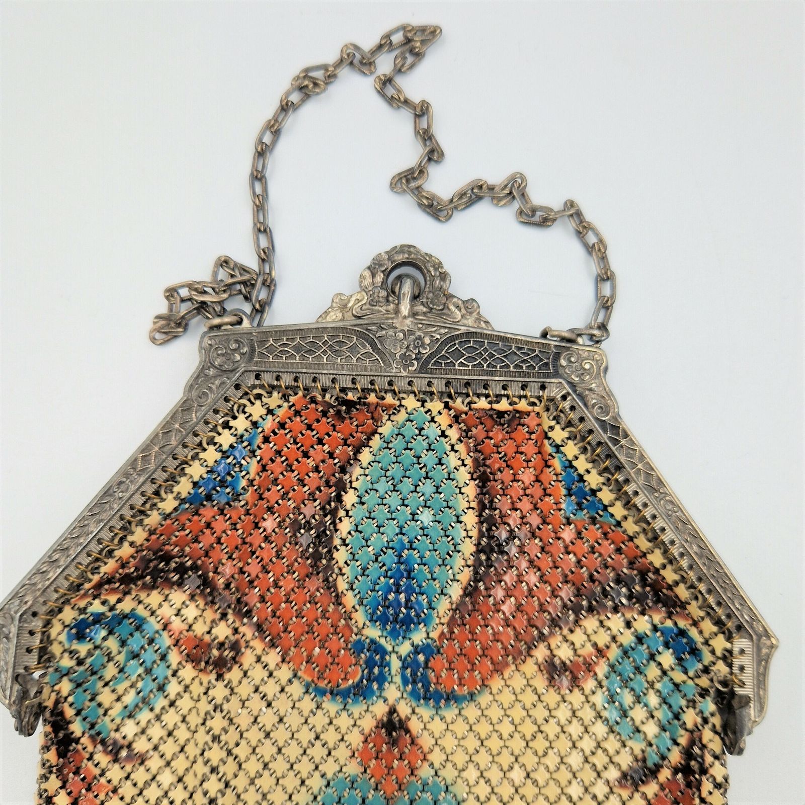Silver Plated Art Deco Evening Bag With Enameled Floral Motif. 1930   1935 photo buy