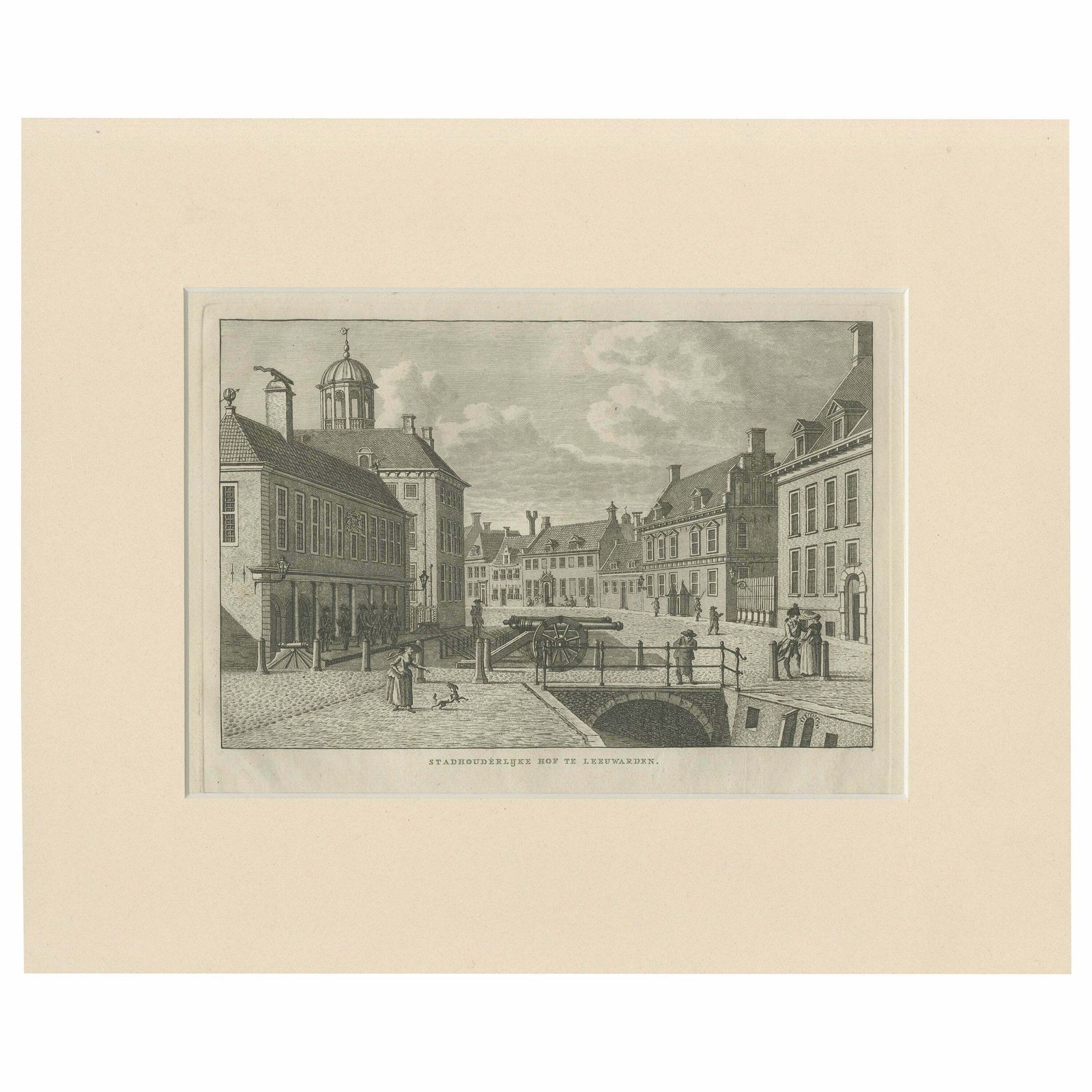 Antique Print Of The Courtyard Of Leeuwarden, Friesland, The Netherlands, C.1790