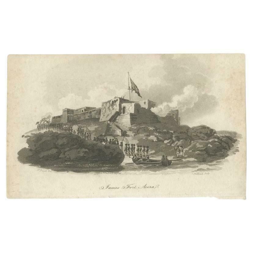 Antique Print Of Fort James In Ghana, 1799