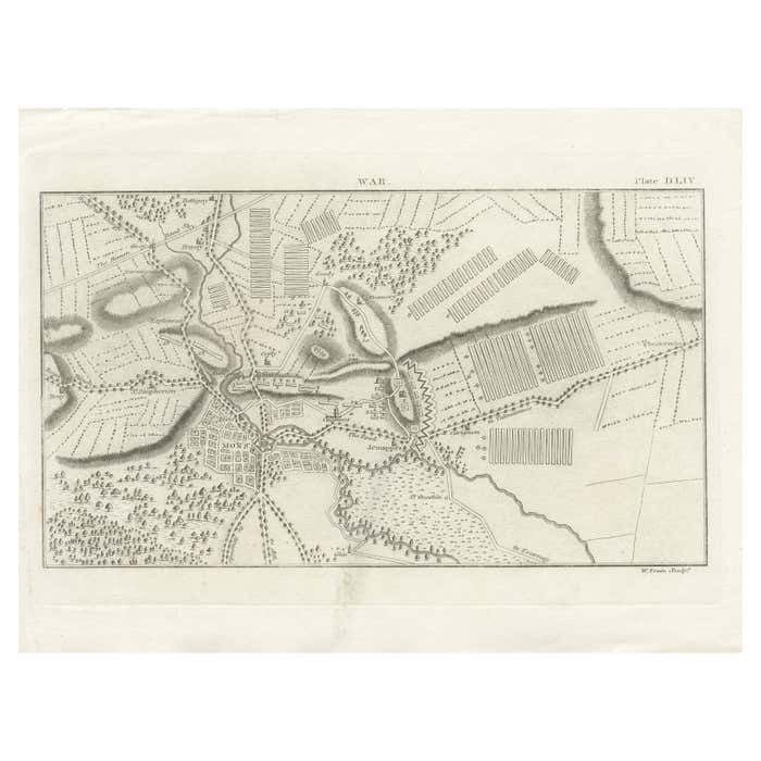 Antique War Map Of The Region Of Mons 'Bergen', Belgium, Circa 1810 photo furniture