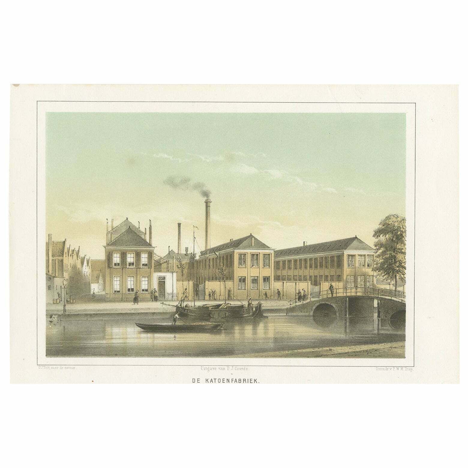Antique Print Of The Cotton Mill Of Leiden, Holland, 1859