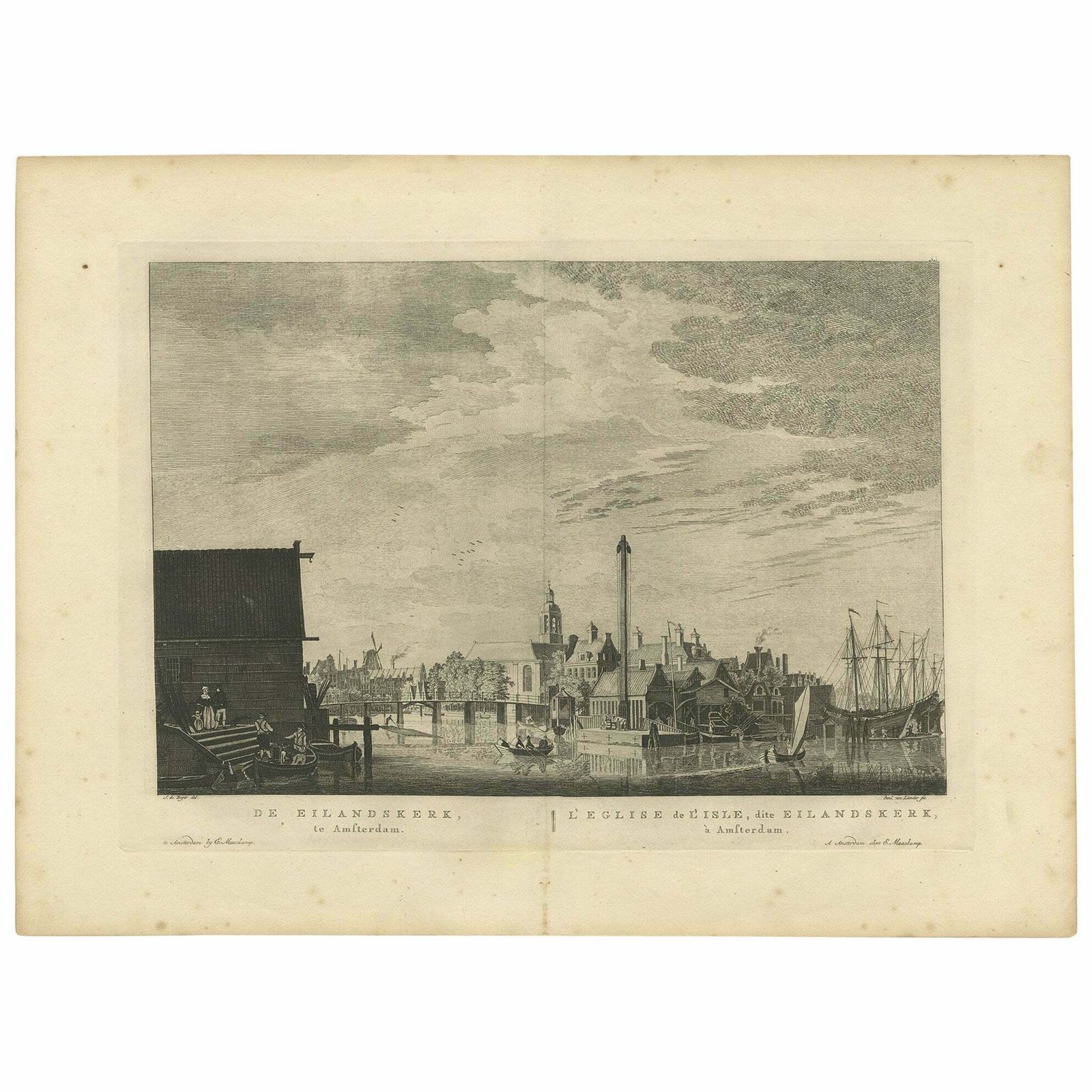 Antique Church Print Of The 'Eilandskerk' In Amsterdam By Maaskamp, 1805