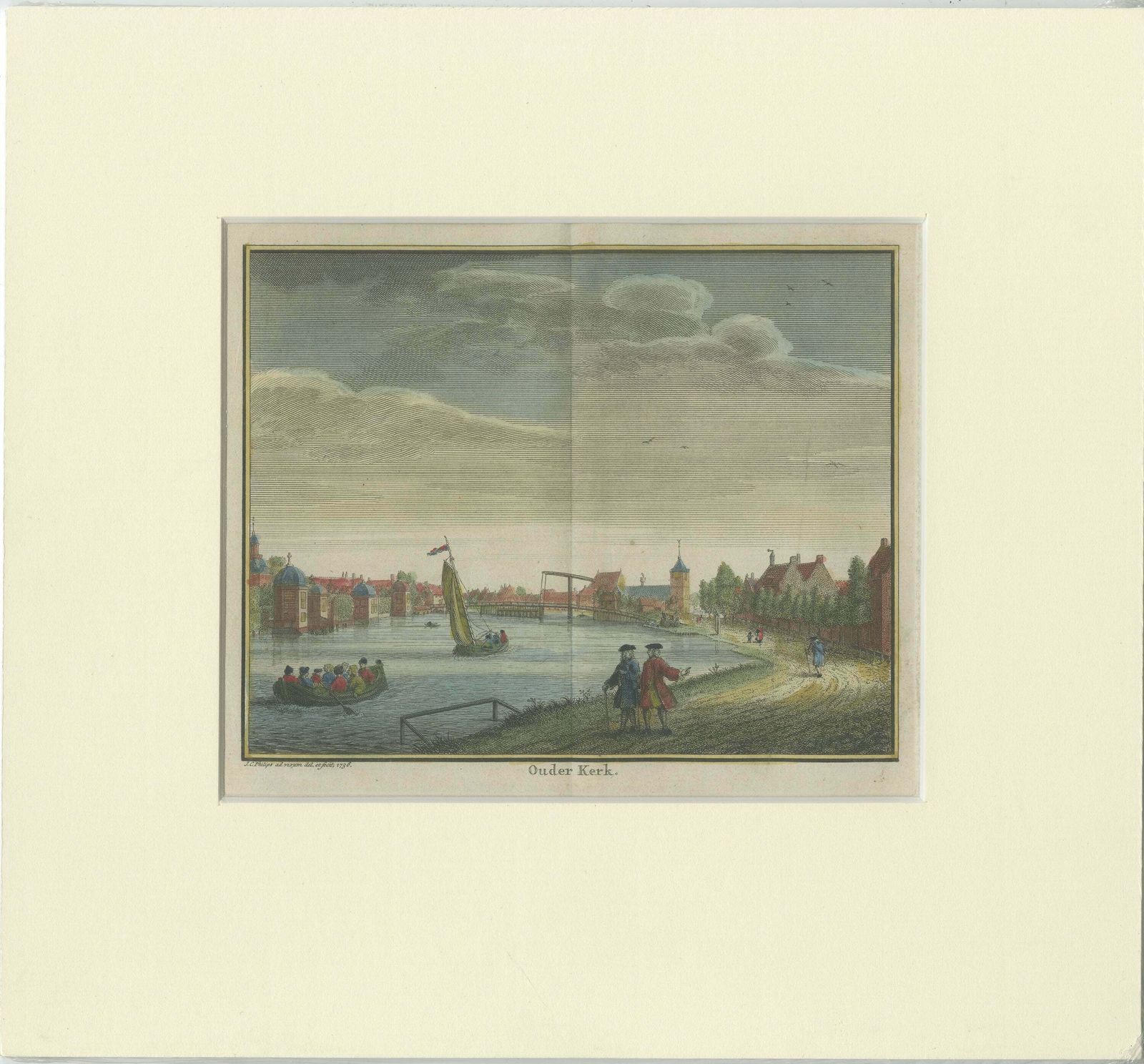 Antique Print Of The City Of Ouderkerk Aan De Amstel By Philips, Circa 1740