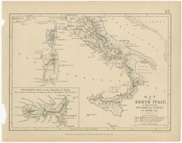 Antique Map Of South Italy, Illustrating The Invasion Of Naples In, 1806 photo furniture