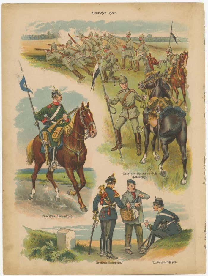 Set Of 10 Antique Military Costume Prints photo vintage