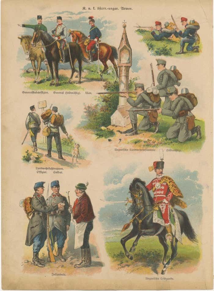 Art Set Of 10 Antique Military Costume Prints photo