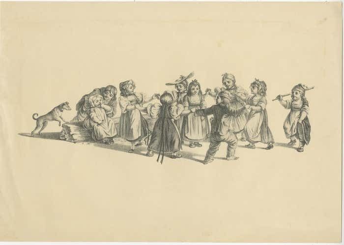 Antique Print Of A Group Of Children Dancing In A Circle photo furniture