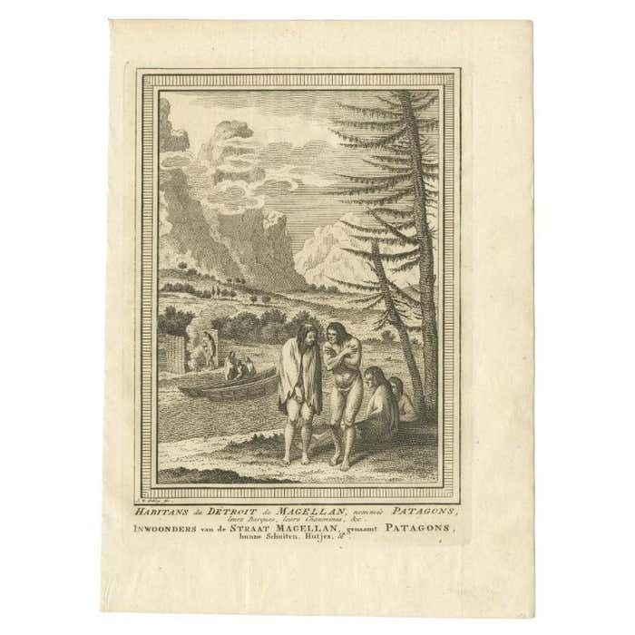 Antique Print Of Natives Of The Great South Patagonia, Circa 1760