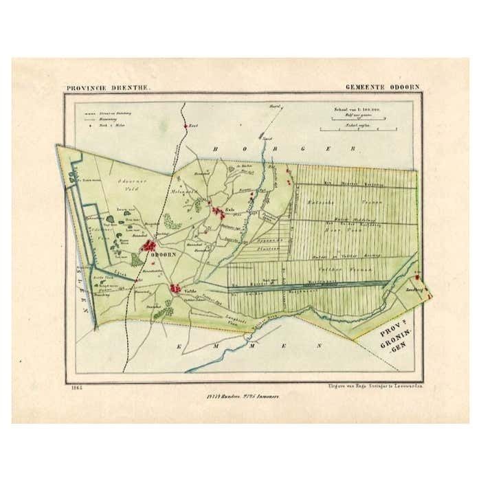 Antique Map Of The Township Of Odoorn In The Netherlands 1865