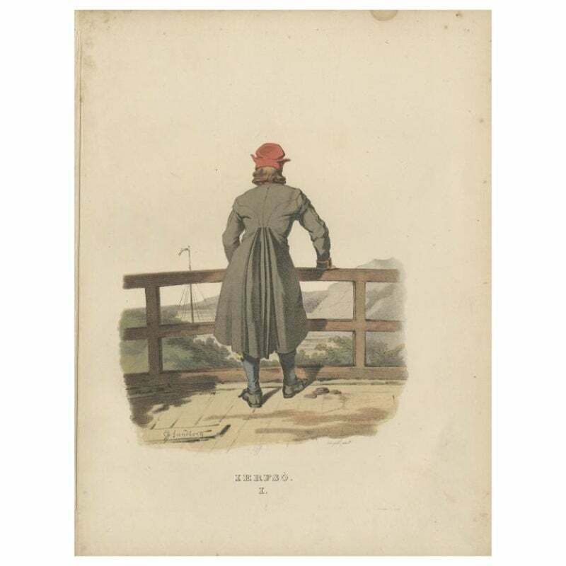 Antique Costume Print Of Järvsö In Sweden By Sandberg, Circa 1864
