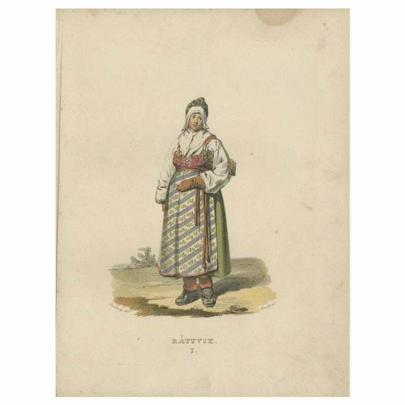 Antique Costume Print Of Rättvik In Sweden By Sandberg, Circa 1864