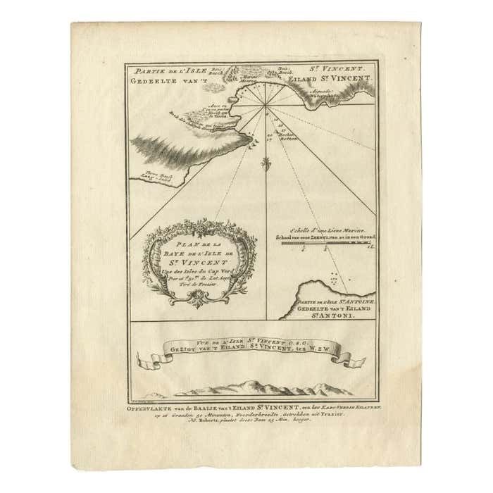 Antique Print Of The Bay Of The Island Of St. Vincent, Capeverdian Islands