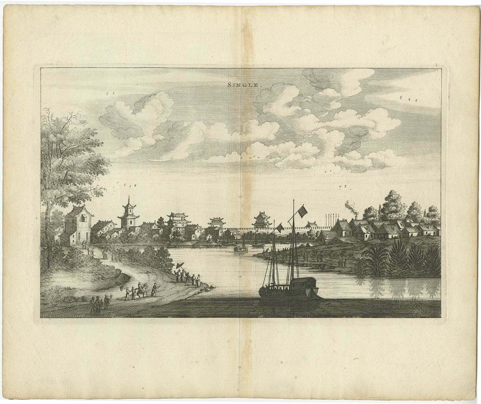 Antique Print Of The City Of Single In China, By Nieuhof, 1666