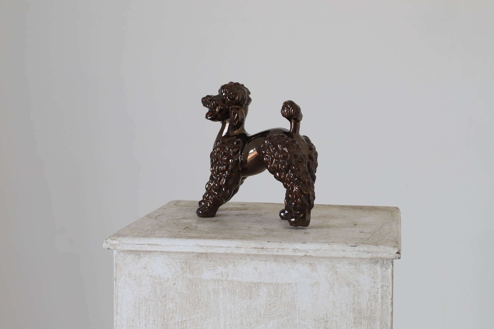 Italian Mid 20th Century Porcelain Poodle Dog Figurine Bronze Glaze photo furniture