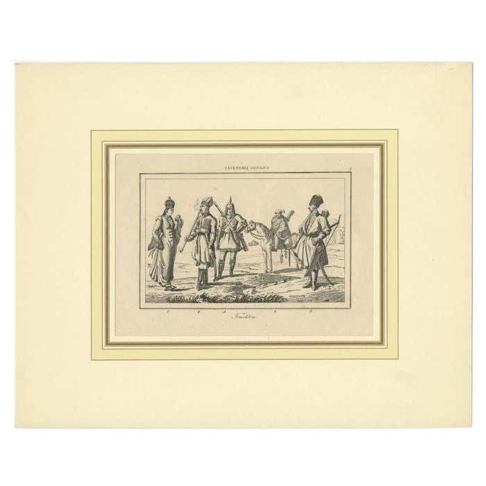 Antique Print Of Military Costumes Of The Caucasus Region, Circa 1880