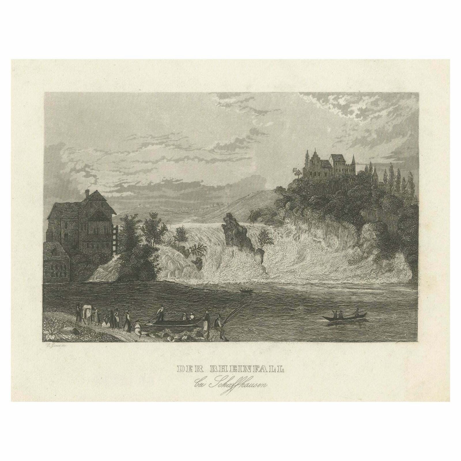 Antique Print Of The Rhine Falls, Near Schaffhausen, Switzerland