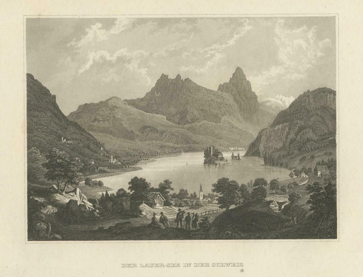 Antique Print Of Lake Lauerz, Schwyz, Switzerland photo for sale