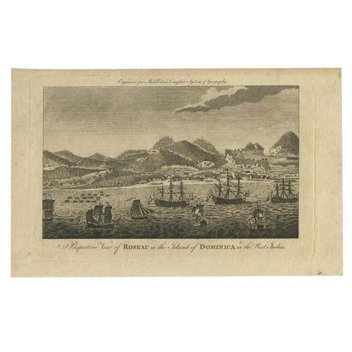Antique Print Of Roseau, Place In Dominica Island In The West Indies, 1779