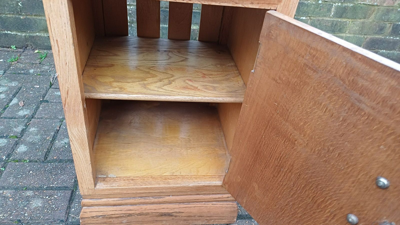 photo furniture Vintage Retro Oak And Chrome Bedside Cupboard.