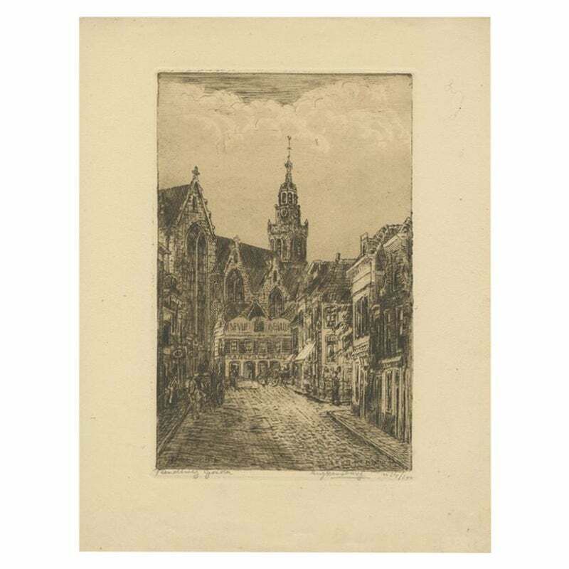 Antique Print Of Gouda In The Netherlands, Circa 1900