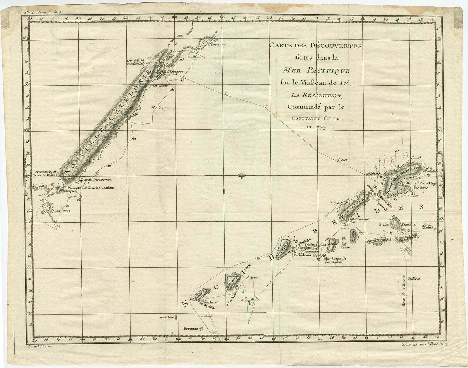 Old Engraving Of The Track Of The Resolution Captain Cook In The Pacific, 1780 photo furniture