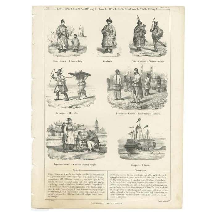 Antique Print With Views Of China Incl Punishment, A Junk And A Mandarin, C.1860 photo furniture