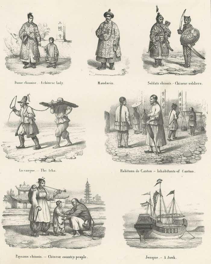 Antique Print With Views Of China Incl Punishment, A Junk And A Mandarin, C.1860 photo 243.0