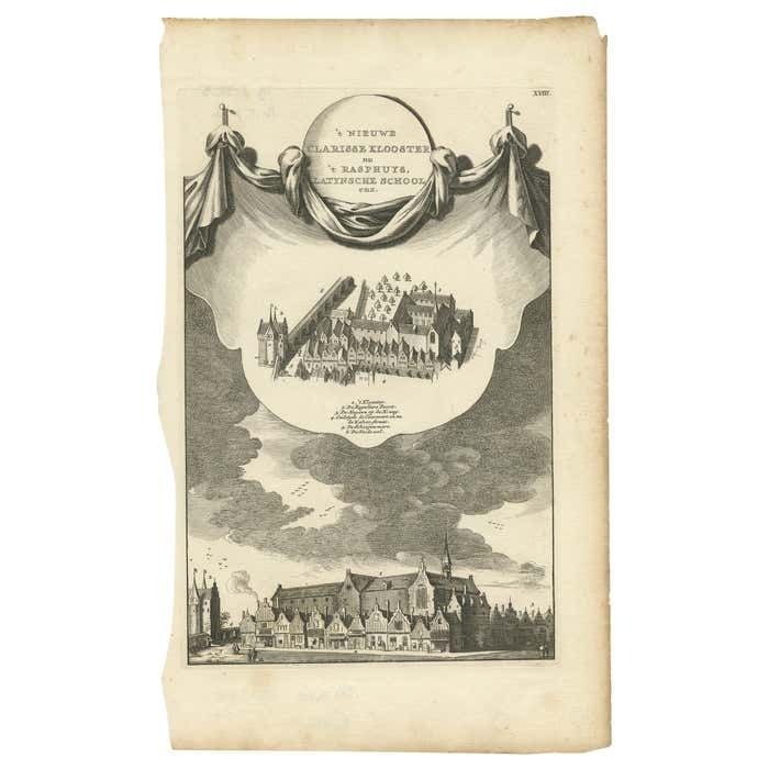 Antique Print Of The Clarisse Monastery In Amsterdam, C.1760
