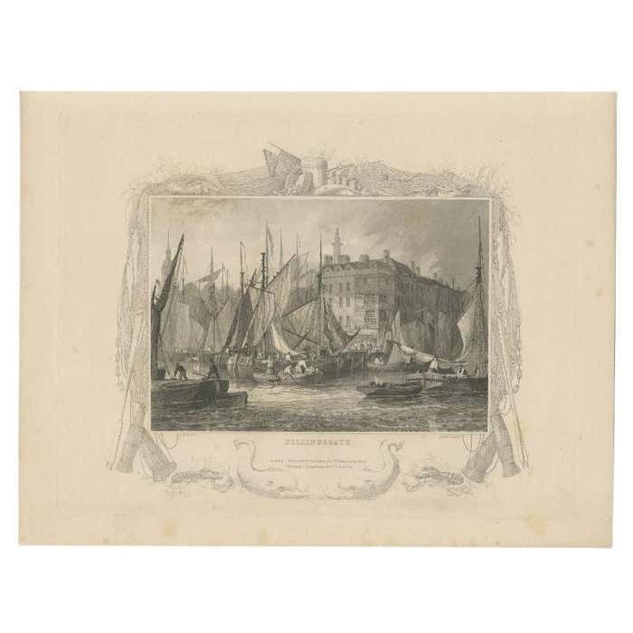 Antique Print Of Billingsgate In London By Tombleson Circa 1834