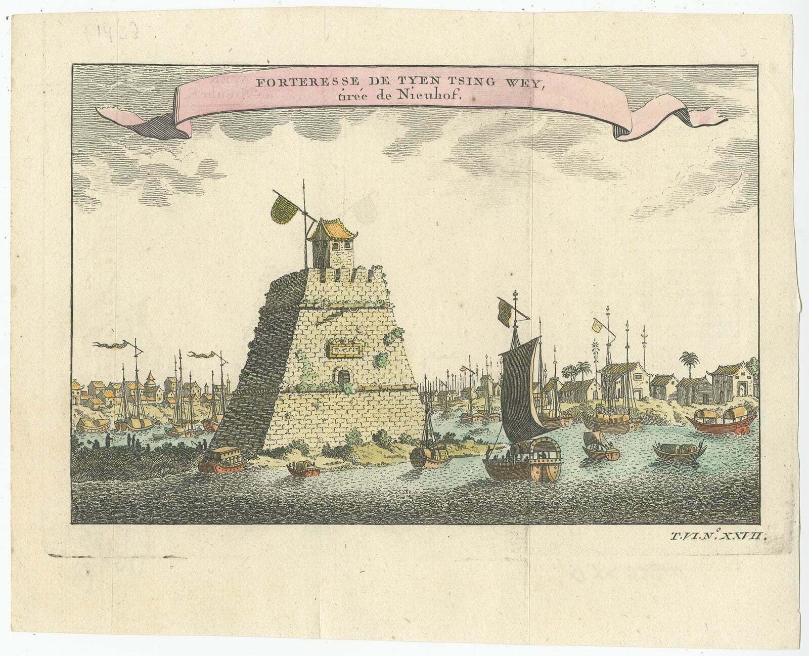 Antique Print Of The City Of Tiencien, Circa 1755