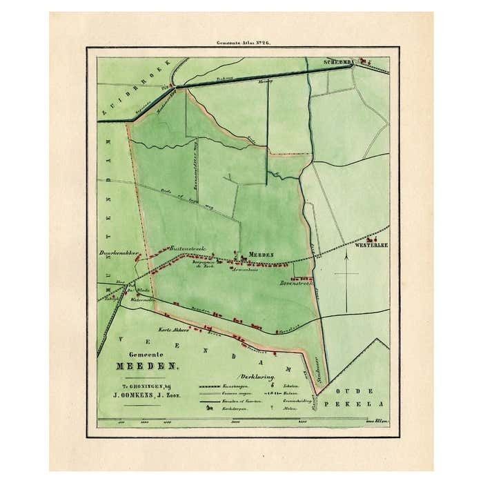 Antique Map Of The Township Of Meeden In Groningen, The Netherlands, 1862