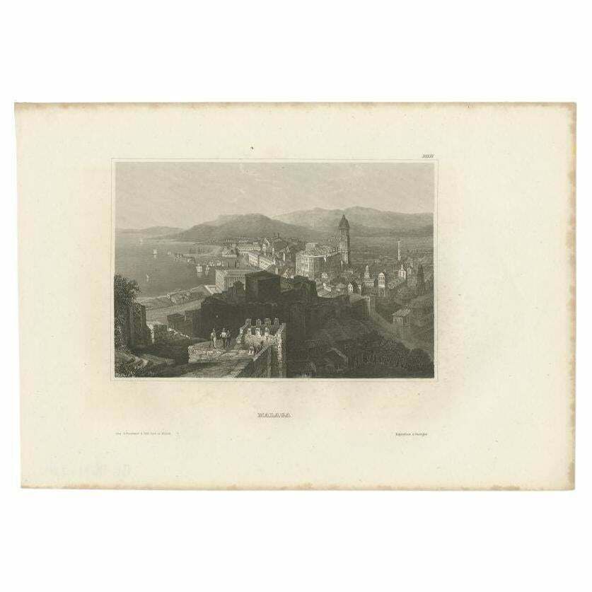 Antique Print Of Málaga In Spain, 1844