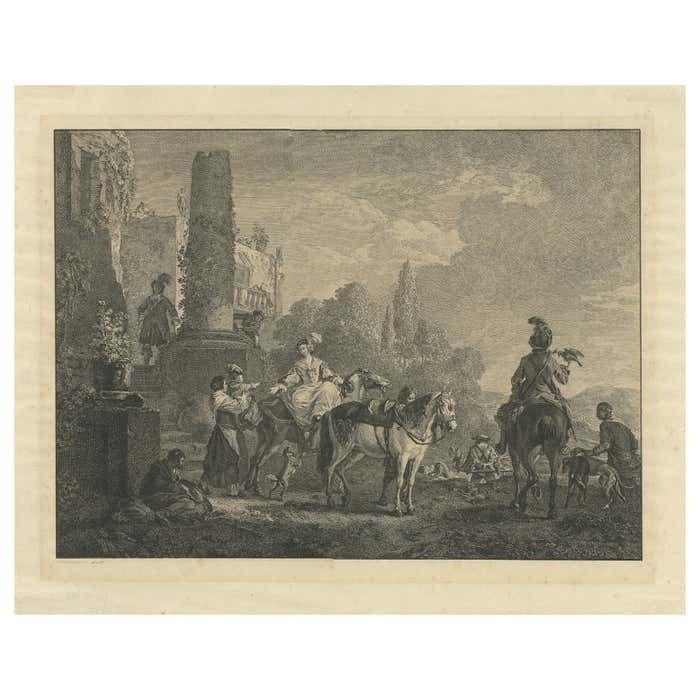 Antique Print Of 'The Farewell' By Lawrence, C.1747
