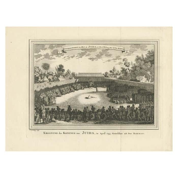 Antique Print Of The Coronation Of The King Of Ouidah In Africa, 1748